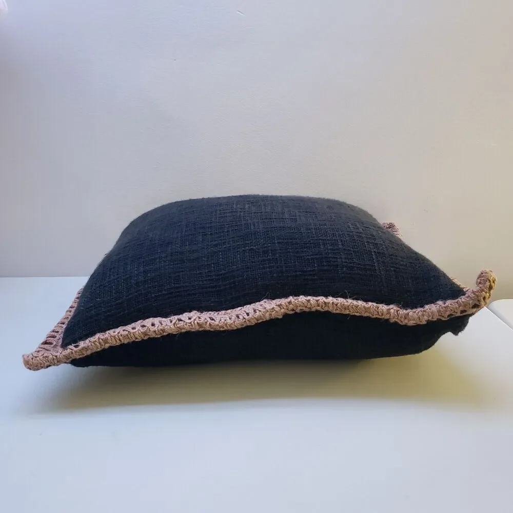 Pier 1 Black Jute Trimmed Throw Pillow 22